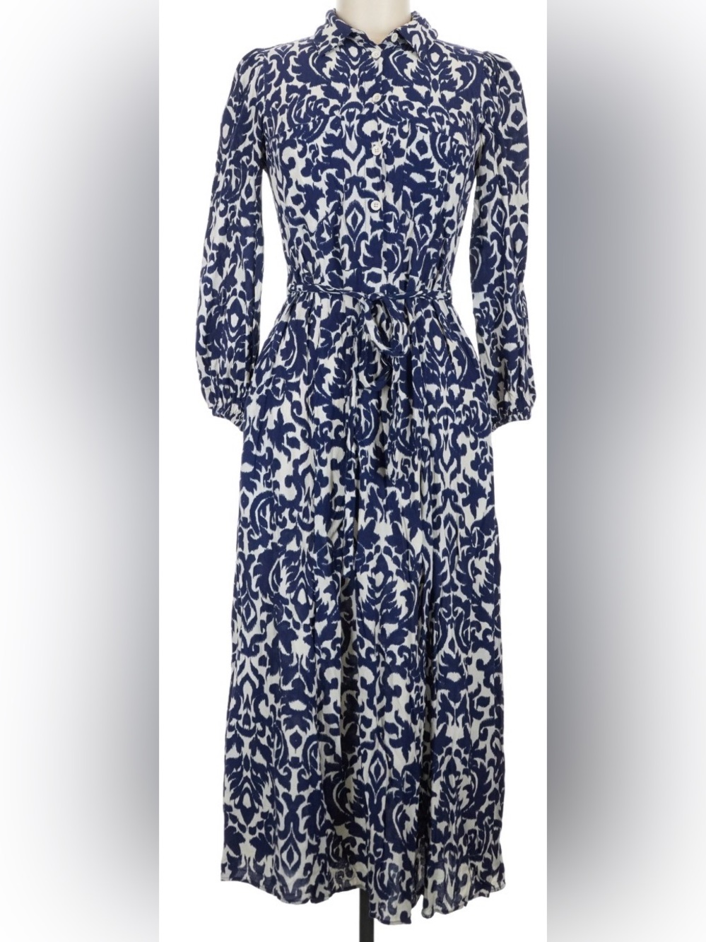 Zara Navy and Cream Printed Maxi Shirt Dress Size S